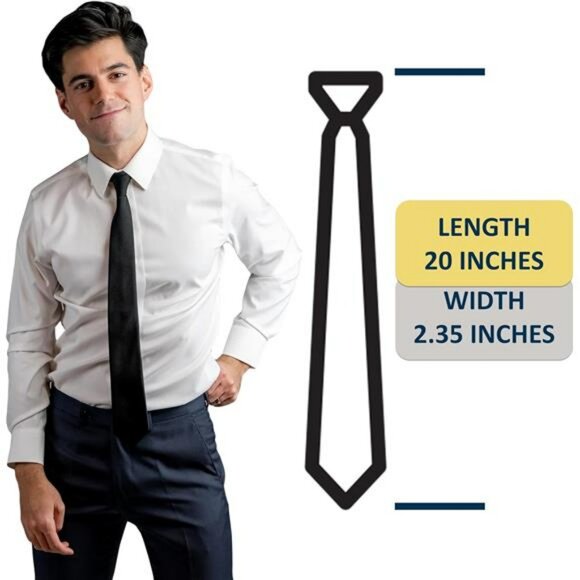 Black Clip On Ties for Men Set of 2 Pre Tied Solid Dress Business Tie - Picture 5 of 8